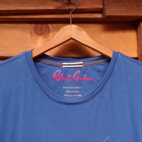 Robert Graham Men's Auto Racing Checkered Flag Blue Graphic T-Shirt Size Medium - Picture 3 of 5